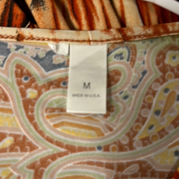 Super Cute Rust & Orange BOHO V-neck top, 3/4 sleeves, gathered waist, M - Picture 2 of 8